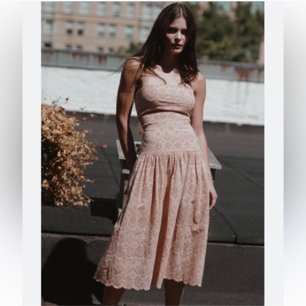 NWT St. Roche Benedict Dress in Tan Eyelet Convertible Straps Midi Dress